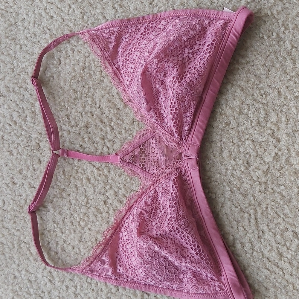 Victoria's Secret Bra Bralette Body By Victoria Pink Lace Triangle Front Closure